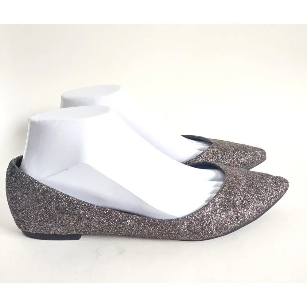 Aldo‎ Waelle Sparkly Glitter Silver Dressy Flats Pointed Toe Leather Lining 8.5